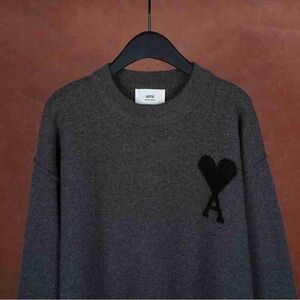 Ami Charcoal Crewneck Sweater with Black Heart Emblem
